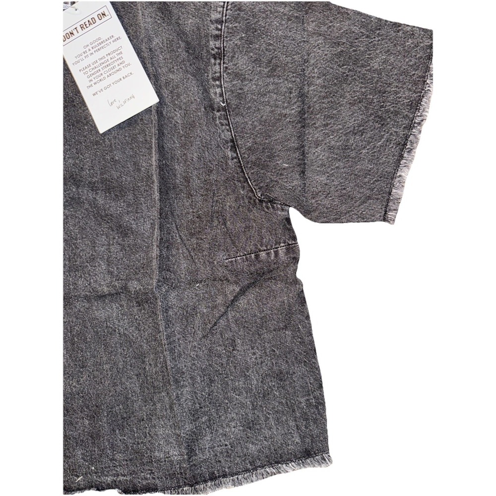 Wildfang Gray Wash Denim Crop Top S Raw Hem Short Sleeve Top Grunge - Picture 3 of 4